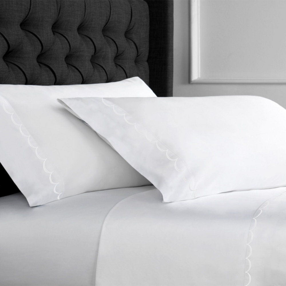 Camillo Cotton Sheet Set, White, Queen Sheet Set + Fitted Sheet + 2 Pillowcases