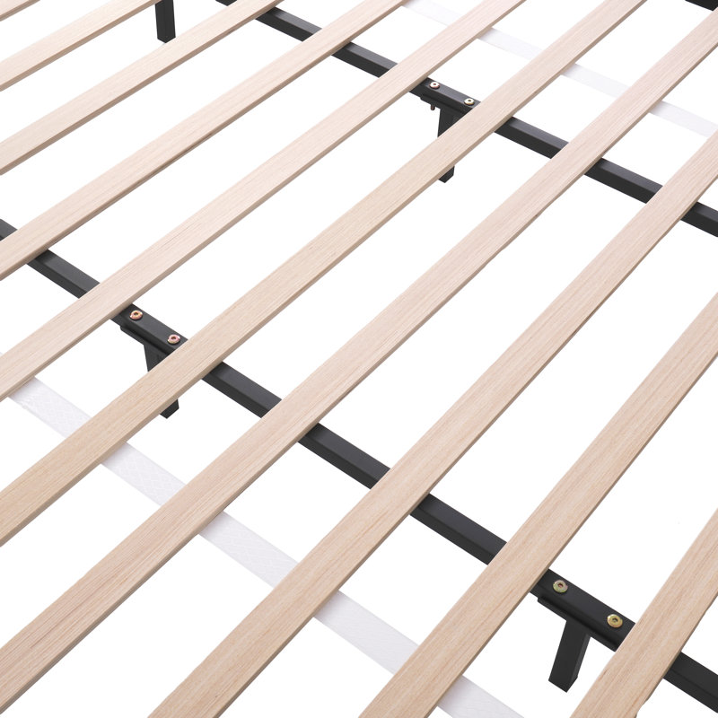 Boucle Upholstered Platform Bed With Wood Slats