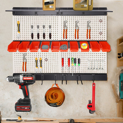 Garage Wall Tool Organizer Pegboard Tool Storage Kit Wall Mount Tool Storage Rack for Workshop Basement Hardware Tool Arrangement