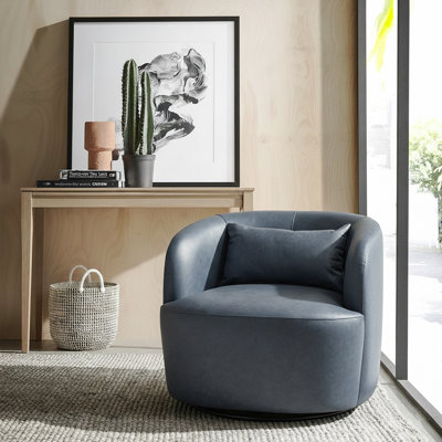 Jaydin 34" Wide Faux Leather Upholstered Swivel Armchair