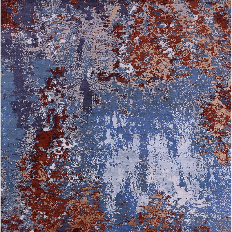 Tapis brun / bleu, Carré 5 pi