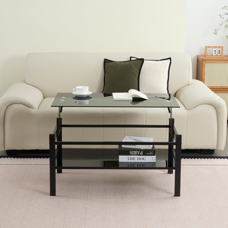 Table basse à plateau relevable en verre