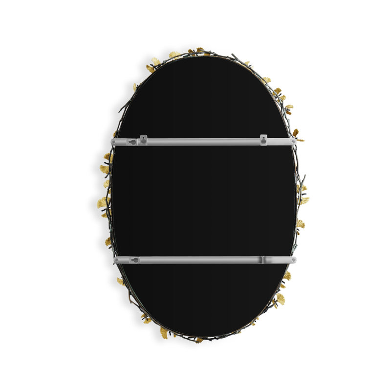 Butterfly Ginkgo Oval Brass Wall Mirror