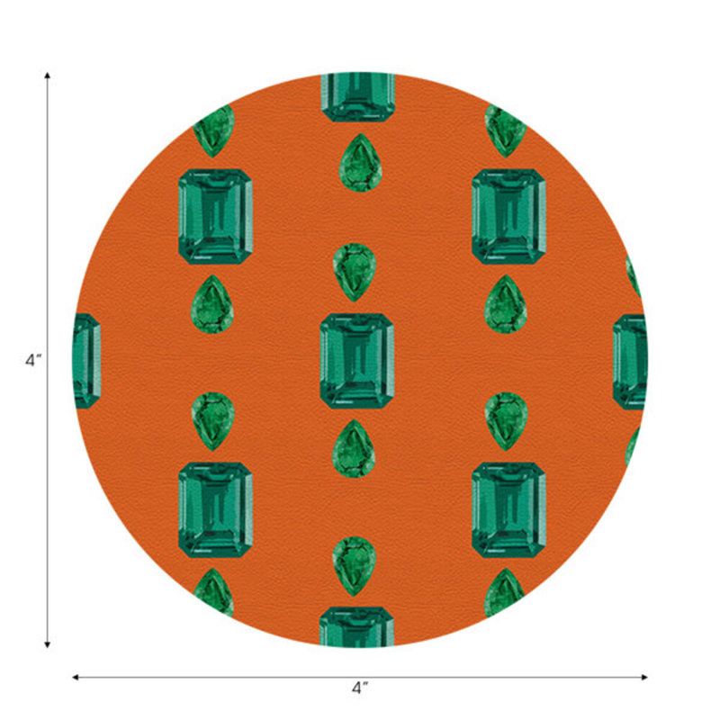 Sous-verres ronds en cuir gemme émeraude orange Gem, Orange