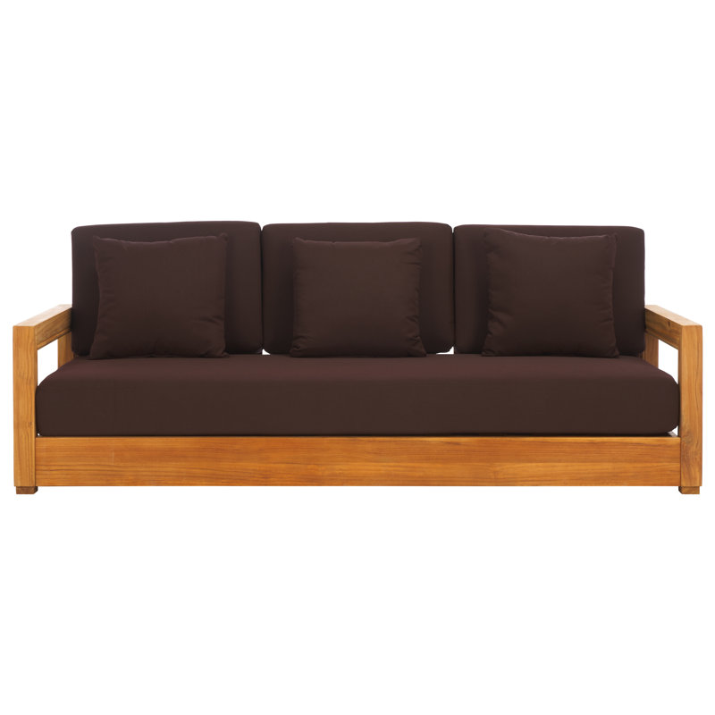 Montford Teak Patio Sofa with Cushions, Dark Brown Melrose