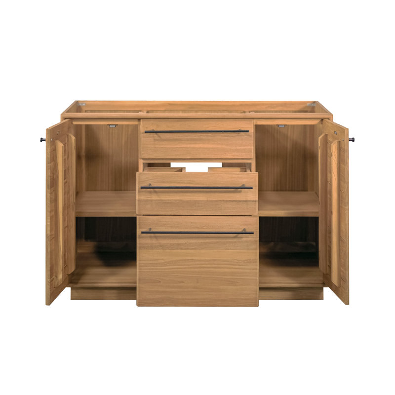 49 po Parker Meuble-lavabo simple en teck naturel avec plateau en pierre reconstituée blanche
