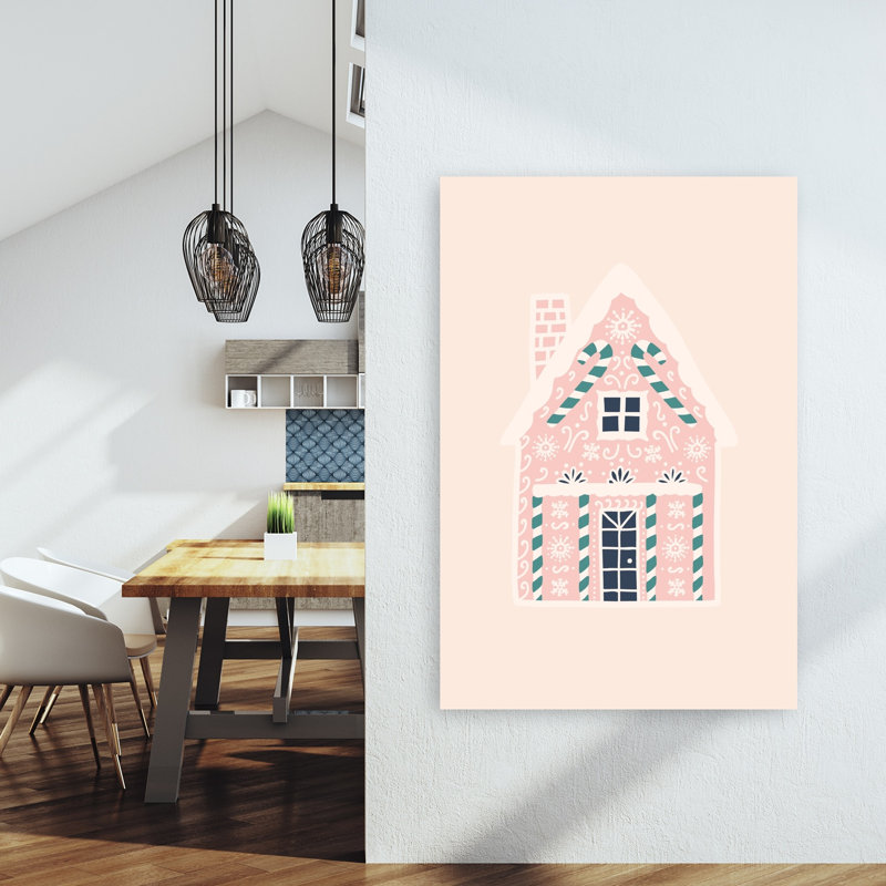Pink Gingerbread House Abstract Contemporary Architecture City Wall Art Print 1 Piece Wrapped Canvas Wall Art, Beige