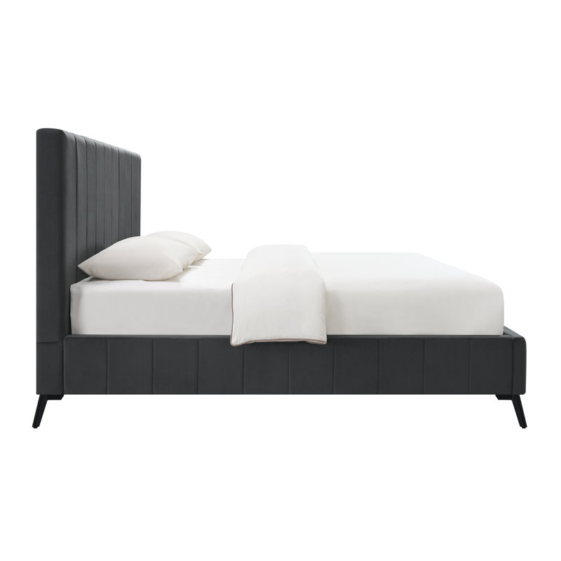 Bahoque Upholstered Platform Bed, Très grand, Gris foncé