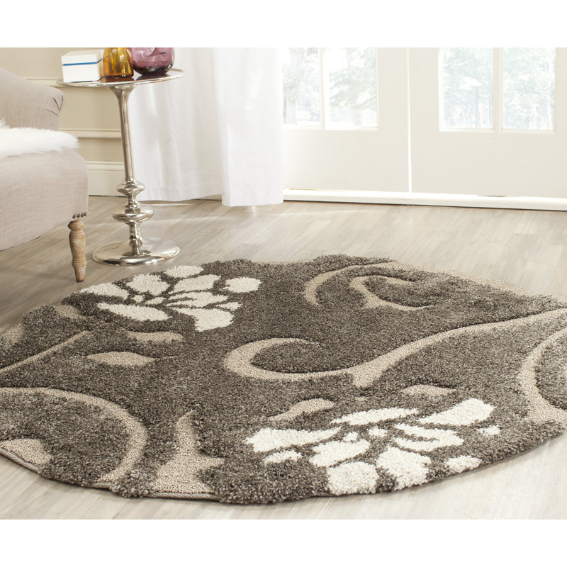 Tapis performance à poil long à motif floral Caniesha, Rond 5 pi