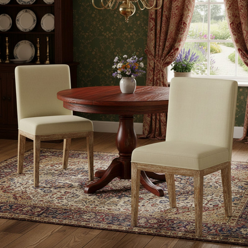 Modern Upholstered Dining Chairs, Armless Kitchen Side Chairs with Solid Wood Legs, Beige 