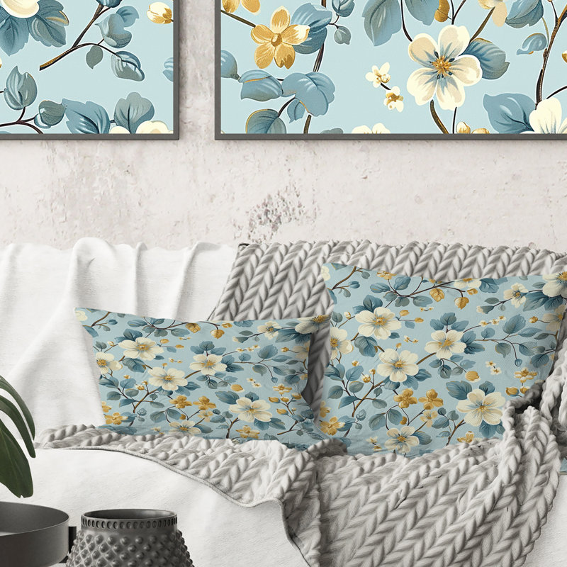 Coussin décoratif à motif floral bleu et bleu I, H 18 po x l 18 po