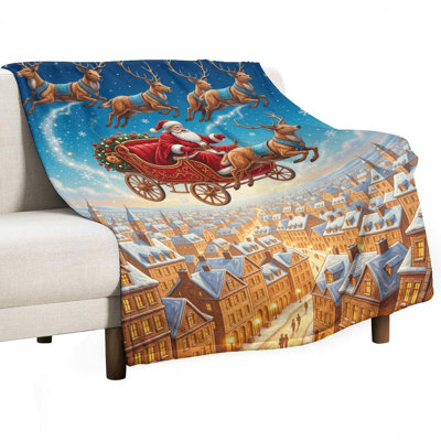 Jeté de père Noël volant en flanelle de luxe (2), couverture douce et chaude pour le canapé-lit du salon