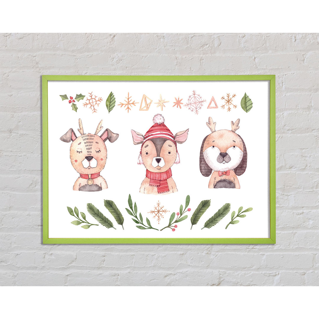 Three Woodlands Animals At Christmas - Einzelne Bilderrahmen Kunstdrucke