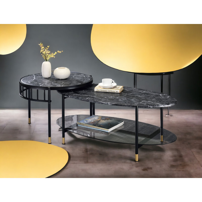 Silas Engineered Stone Top & Black Finish Nesting Table