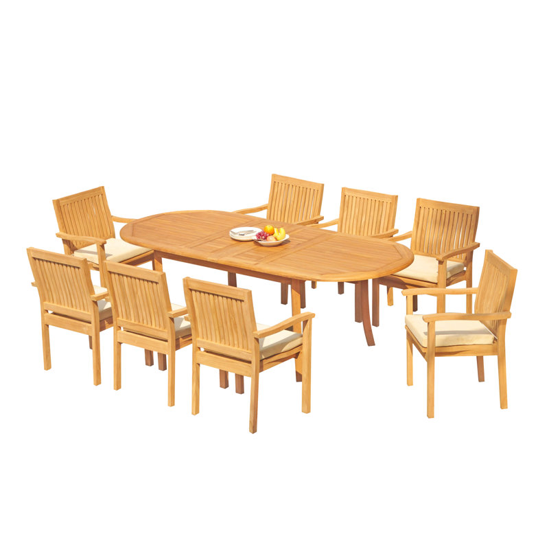 Mashburn 8 - Person Teak Wood Patio Dining Set with Oval Table, 71" L x 40" W x 30.5" H