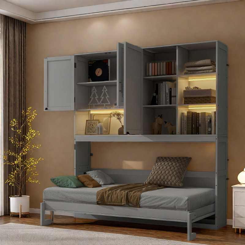 Lit escamotable simple de petite taille, fabrication en bois durable, style moderne