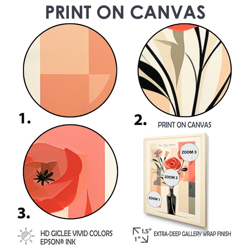 Red Red Minimal Retro Graphic - Rose, art mural, H 32 po x l 16 po x P 1 po, Toile avec cadre flottant or