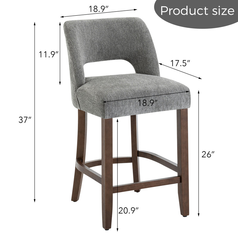 Tabouret de comptoir rembourré en bois massif, Gris, 4