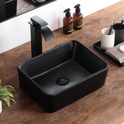 Bathroom Vessel Sink 16"x12" Rectangular Matte Black Modern Above Counter Vanity Sink