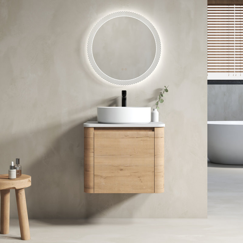 Meuble-lavabo mural 24 po avec lavabo d'art en céramique et porte à fermeture en douceur, emballage KD, contreplaqué