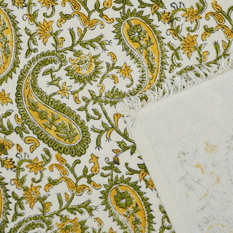 Cotton Hand Block Print Floral Waffle Hand Towels 17X32 Beautifully Crafted, Soft & Absorbent Towels "Kari", Mustard