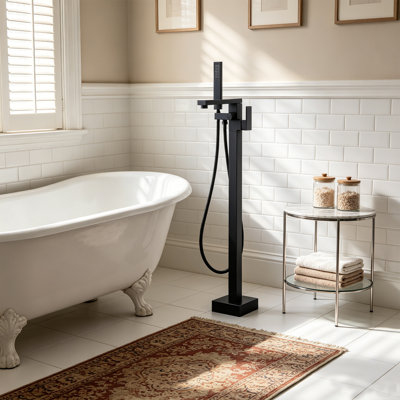 WOWOW Brass Freestanding Floor‑Mount Bathtub Faucet with Hand Shower