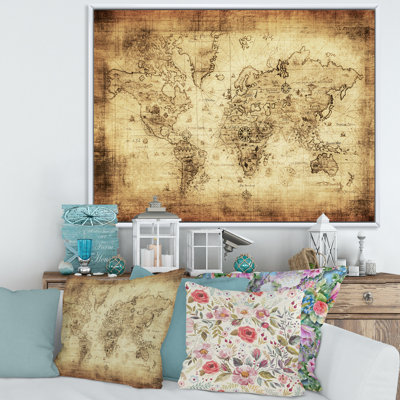 Ancienne carte du monde IV - reproduction de cadre flottant sur toile