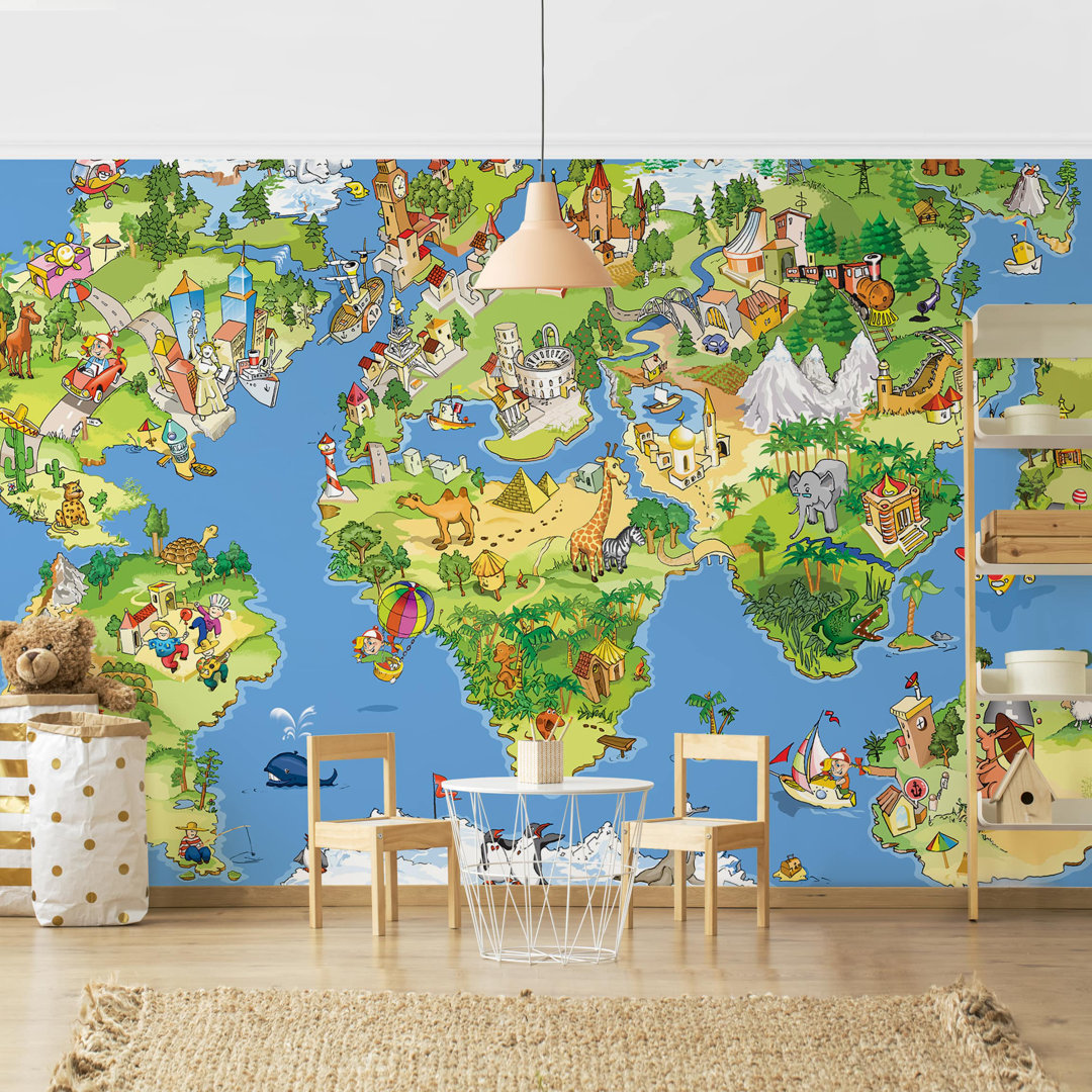 Strukturierte Fototapete Great and Funny World Map 2,25 m x 336 cm