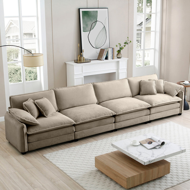 Canapé 3 places Boneless Mira (3S), Tanné, 4, H 33,9 po x l 150,43 po x P 34,3 po