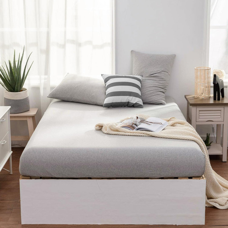 Jersey Knit Twin XL Sheets 3pc|100% T-Shirt Cotton Breathable Jersey Sheets Set| All Season , Gray, Twin, Gray