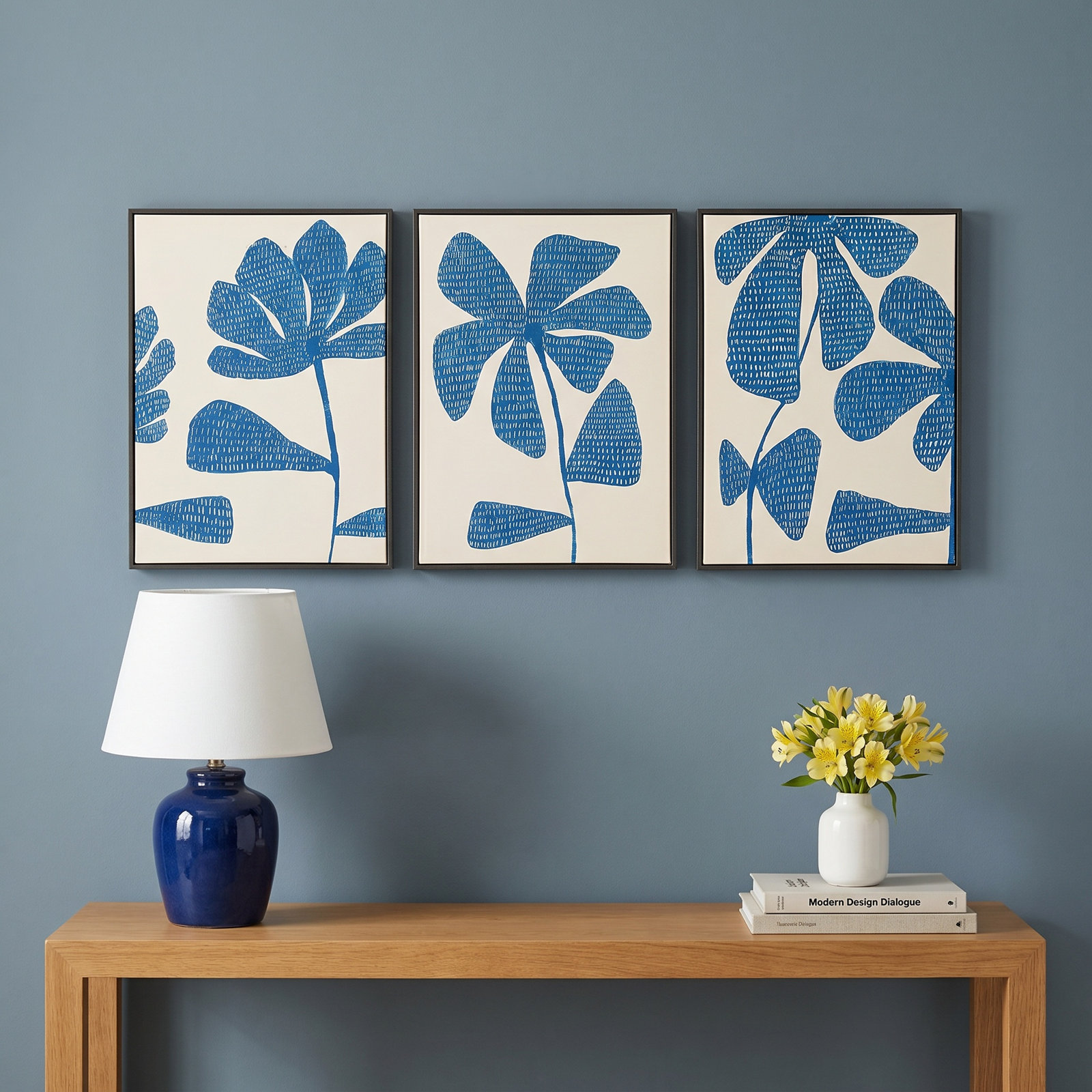 Ceramic Blue 1-3. Set of 3 by Andrea Stokes - Framed Wall Art, Black Picture Framed Canvas, 20" H x 14" W
