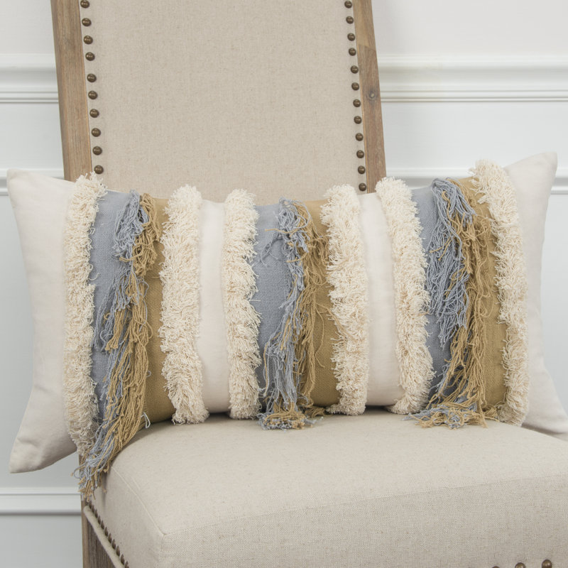 Small Multicolor Frayed Rectangular Bohemian Pillow