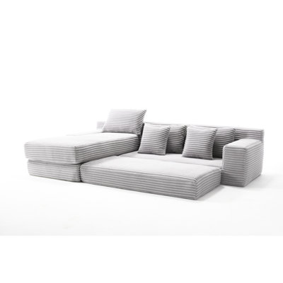 Gray Corduroy L-Shaped With Space Memory Foam & Steel Base Bed Ergonomic Robust Construction