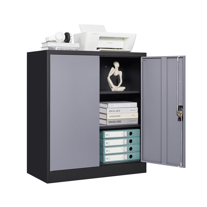 Steel Single Storage Cabinet ( 35.43'' H x 31.5'' W x 15.75'' D), Gray/Black