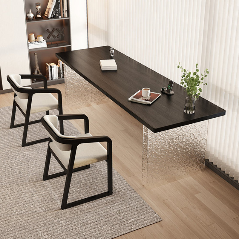 Black Rectangular Solid Wood + Acrylic desk, 29.53" H x 78.74" W x 23.62" D