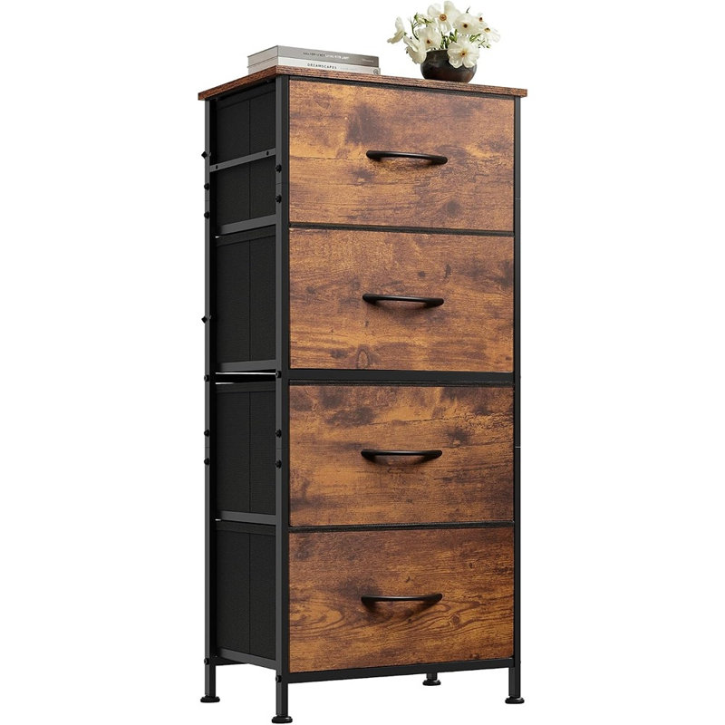 Petite commode/table de chevet à 4 tiroirs, style brun rustique, pour le rangement de votre chambre.