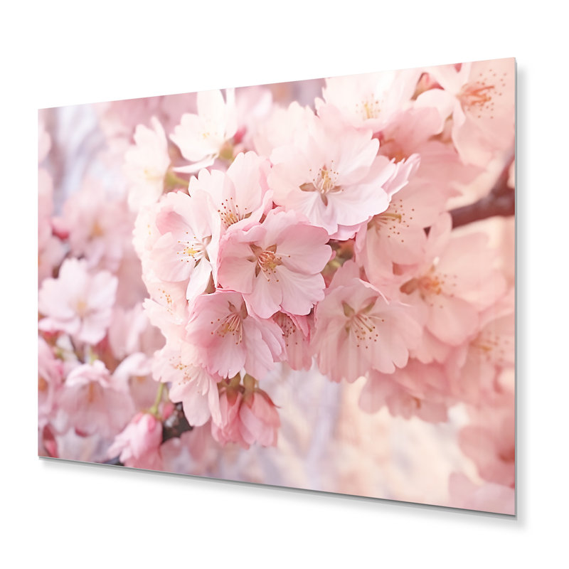 Fleurs de cerisier roses minimalistes III - impression sans cadre sur métal, H 12 po x l 20 po x P 1 po