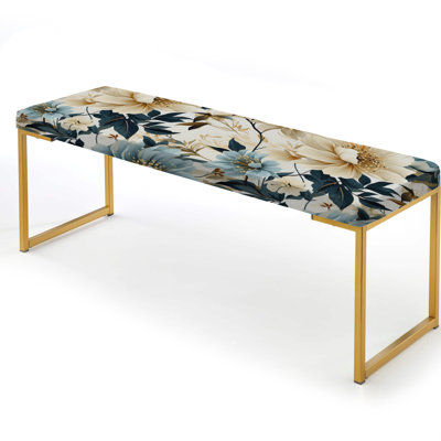 Banc en tissu d'ameublement Sandy Beige et bleu Hydrangea Tranquility - Floral
