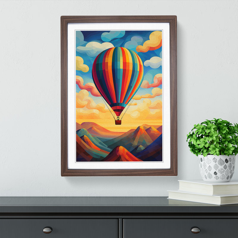 Hot Air Balloon Art Deco - Framed Print, Walnut Framed, 64cm H x 46cm W x 2cm D