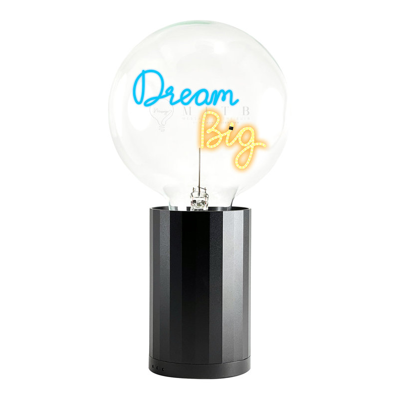 Ampoule DREAM BIG bleu / ambre avec lampe de table portative, Métal métal, Noir