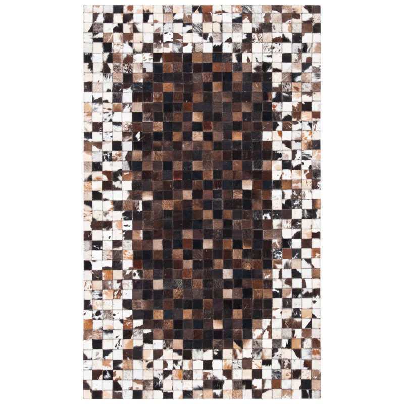 Tapis beige / brun en cuir feutré tissé à la main Hernadez, Rectangle 5 pi x 8 pi