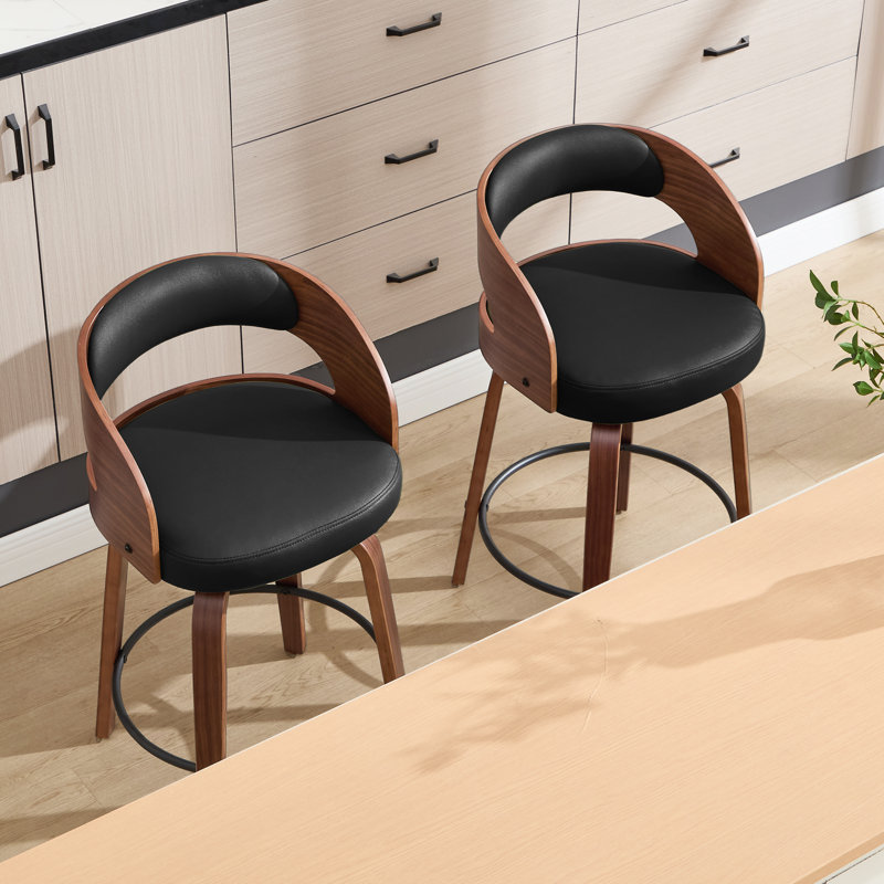 Tabouret de comptoir pivotant confortable avec pieds en bois massif durable, 4, Noir