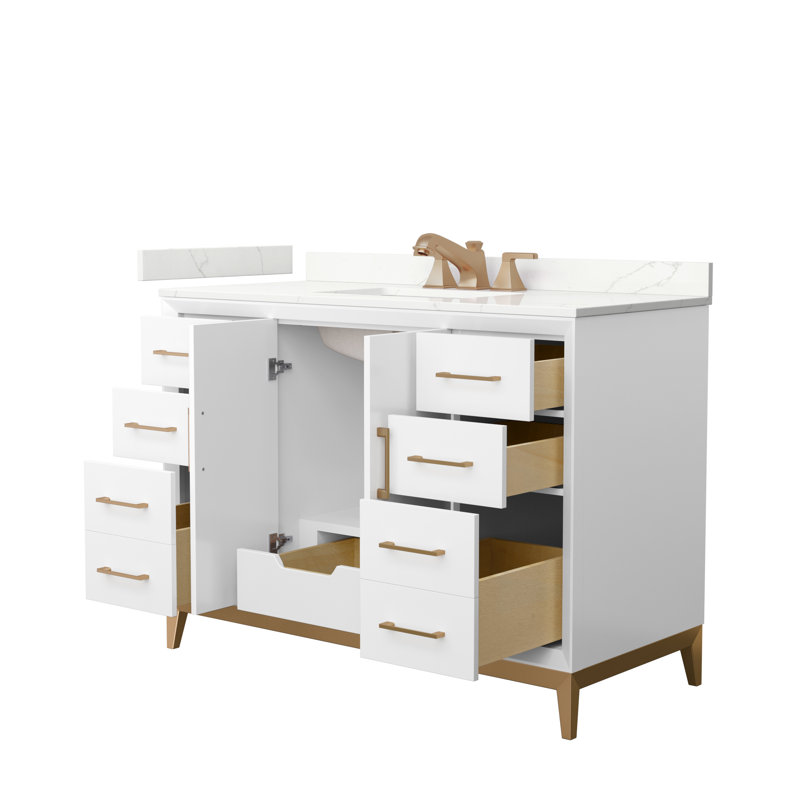 Amici Single Bathroom Vanity with Top, Satin Bronze, Giotto Quartz, 48"