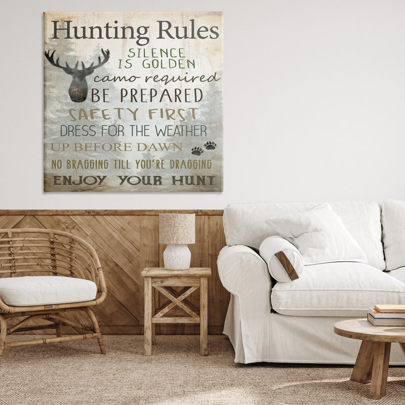 Toile «Hunting Rules Rustic List», conception de Kim Allen, H 36 po x l 36 po