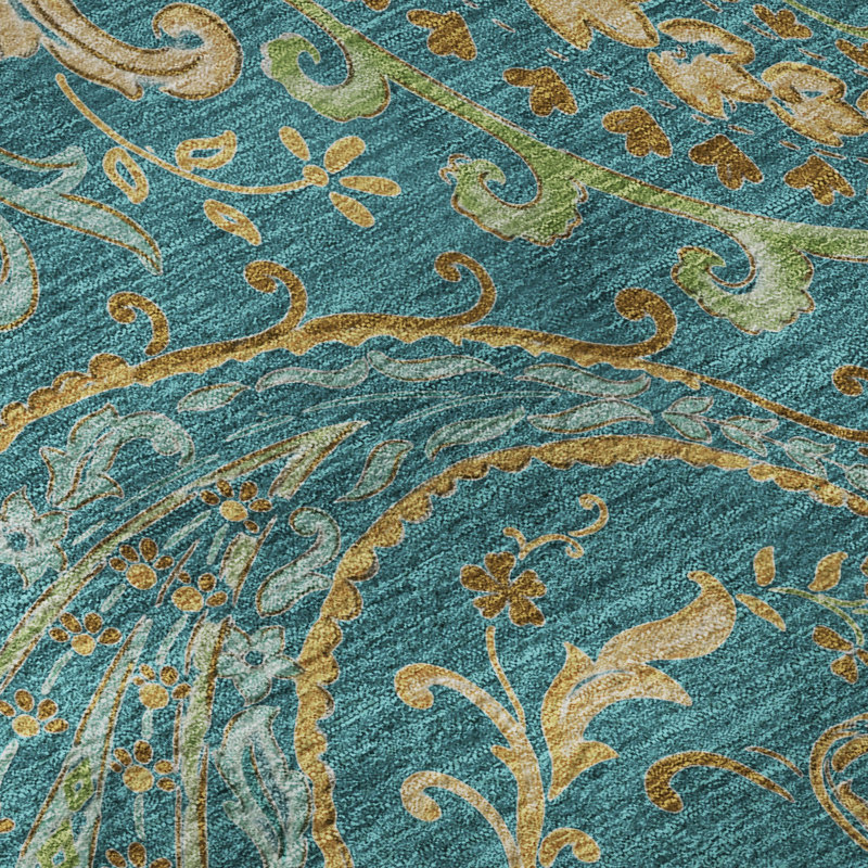 Tapis bleu sarcelle de qualité supérieure lavable à la machine Cerrito AMF533, Rectangle 5 pi x 7 pi 6 po