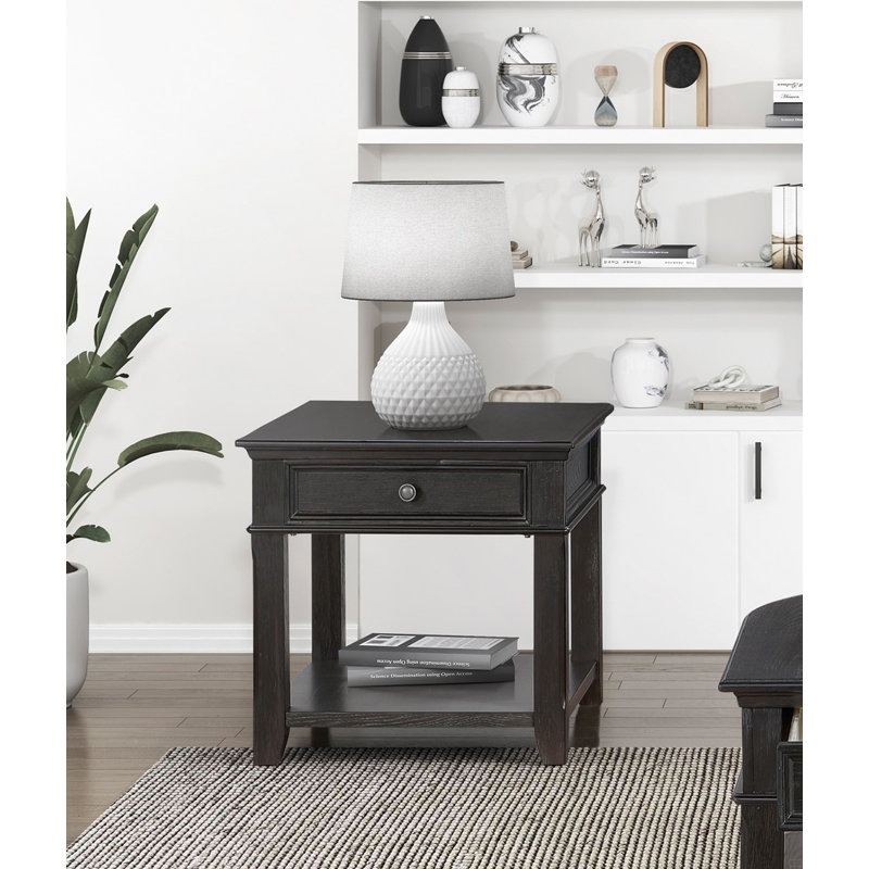End Table With Drawer Shelf Charging Ports