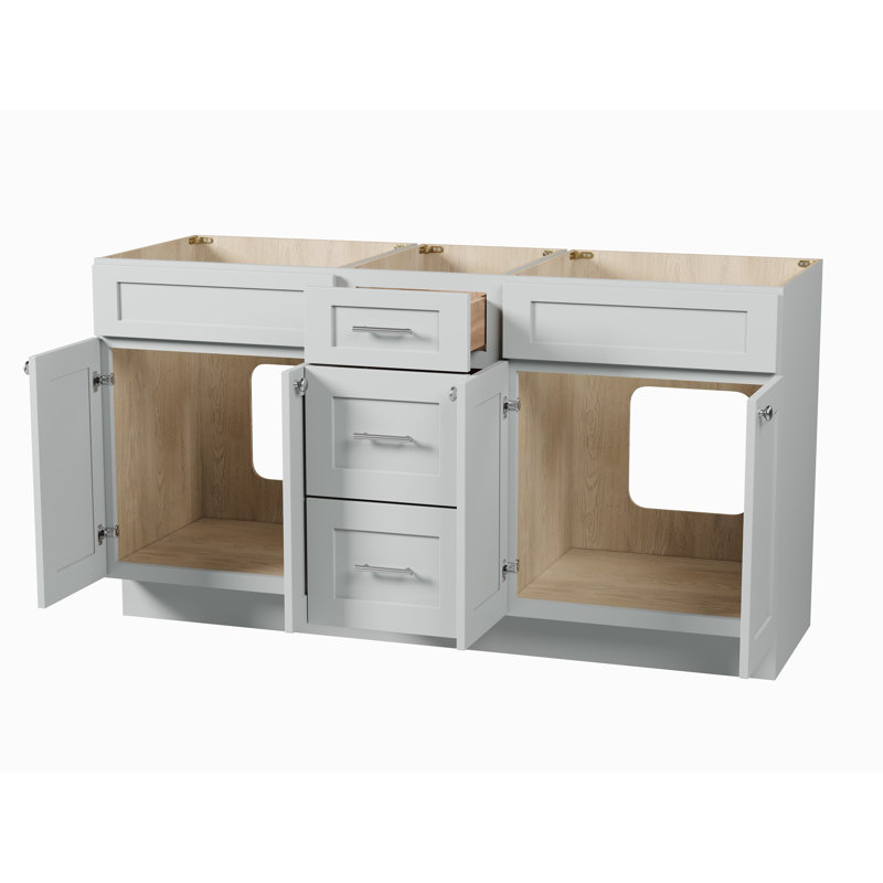 63'' Double Bathroom Vanity Base Only in White, Gray