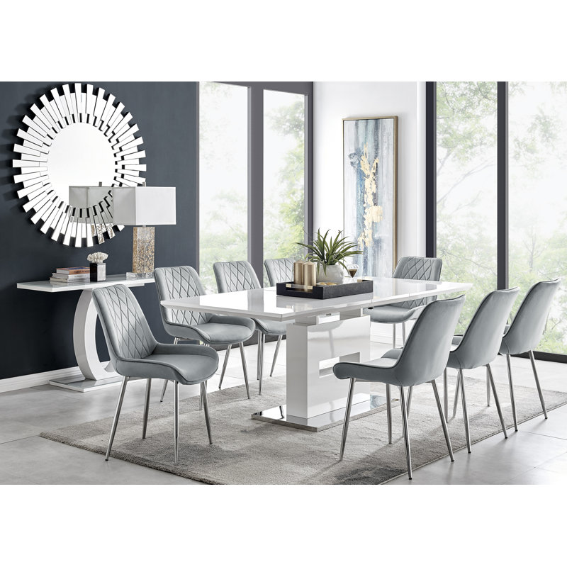 Eubanks Dining Set with 8 Chairs, Grey, Silver