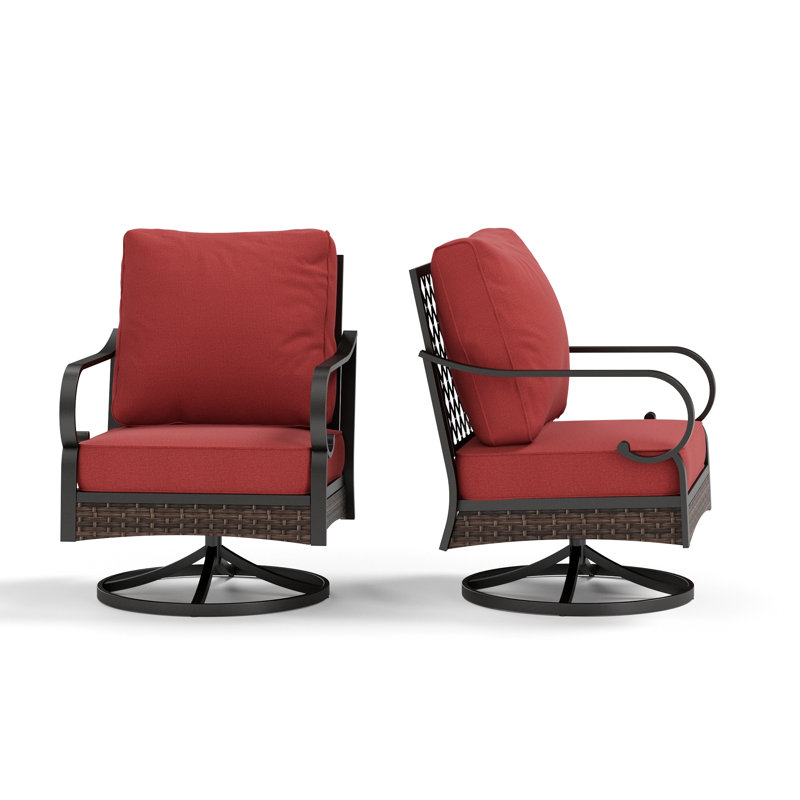 Swivel Outdoor Patio Lounge Chair, Red Cushion/Black Frame