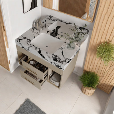 Modern Space-saving Vanity With Ceramic Sink, Durable Wood Design For Small Bathrooms